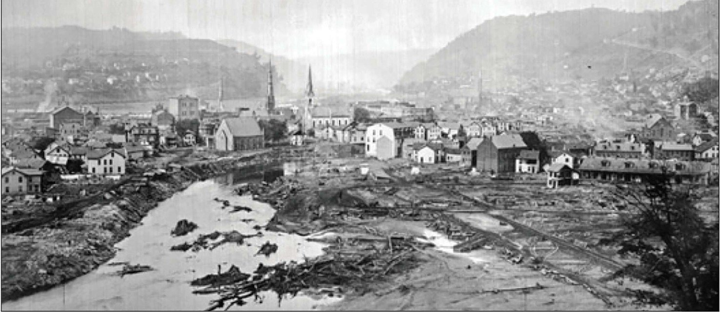 An 1889 photo reveals the clean-up work in Johnstown.