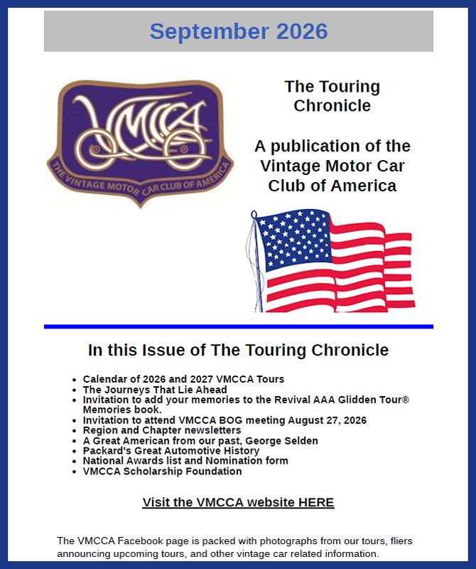Graphic from the VMCCA September 2026 Touring Chronicle